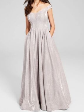 B DARLIN OFF SHOULDER PINK GLITTER GOWN POCKETS FULL SKIRT PROM DRESS 3 / 4